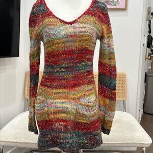 Vintage rainbow long sleeve sweater dress with pockets!
